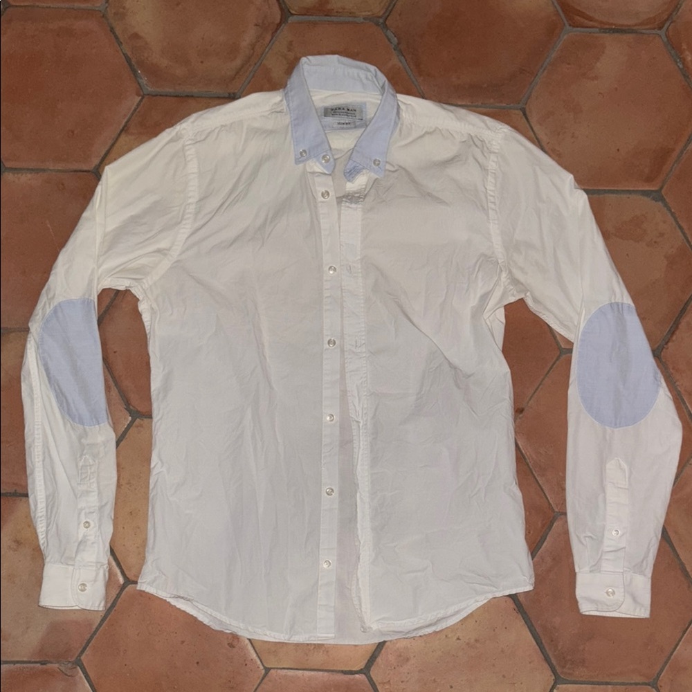 Zara | Slim fit dress shirt in white with blue accents | sz S